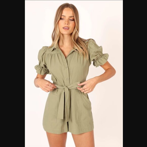 Petal & Pup Riley Olive Green Waist Tie Romper M - Picture 6 of 13